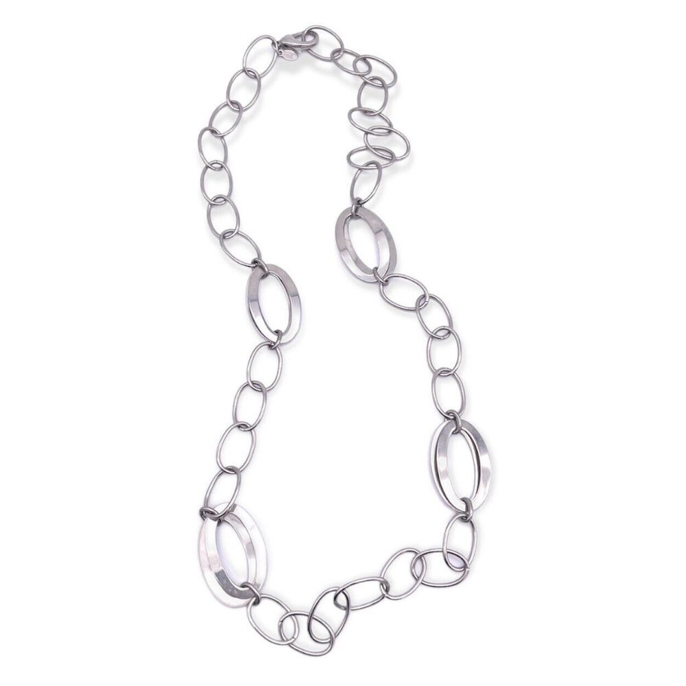 Milor Stainless Steel China Silver Tone Oval Chain Links Necklace 32 Inch